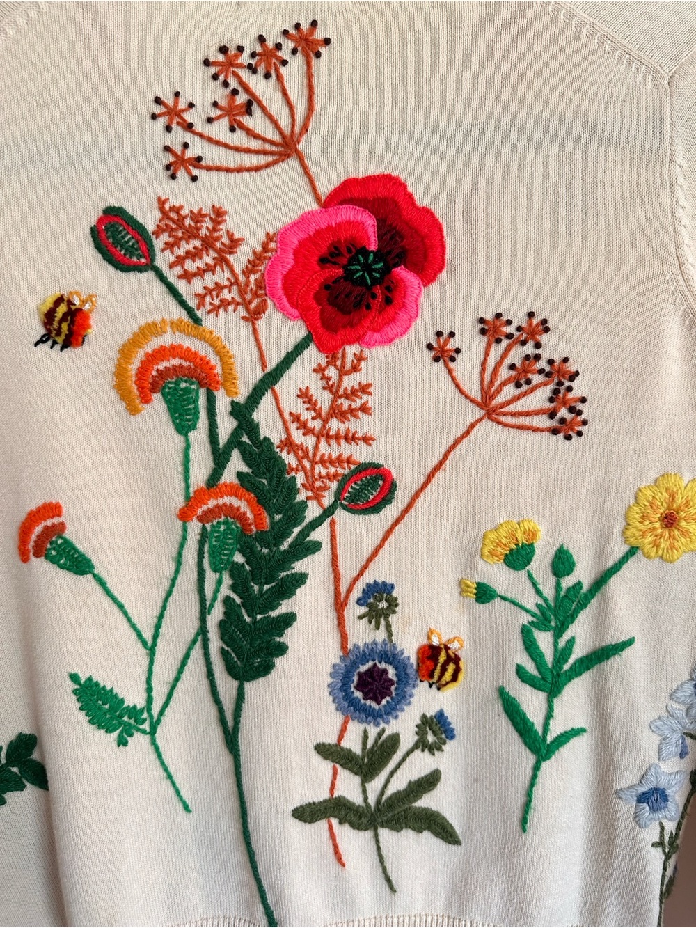 Vintage Lucky Brand Cream V-Neck Cardigan w/ Orange Trim & Floral Embroidery - Picture 13 of 16
